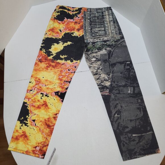 Y2K AOP Skull Jeans Descend Video Game Fire Evisu 34x29/30 - Picture 3 of 16
